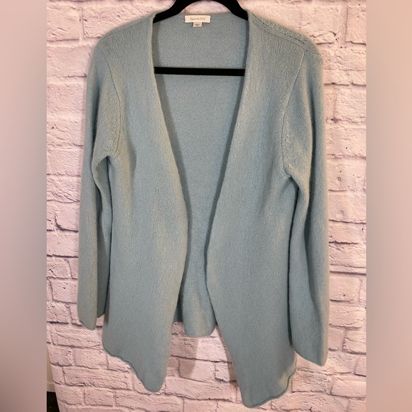 Garnet Hill Lambswool & Angora Open Front Cardigan Sweater Light Aqua Blue Sz M - Picture 4 of 8